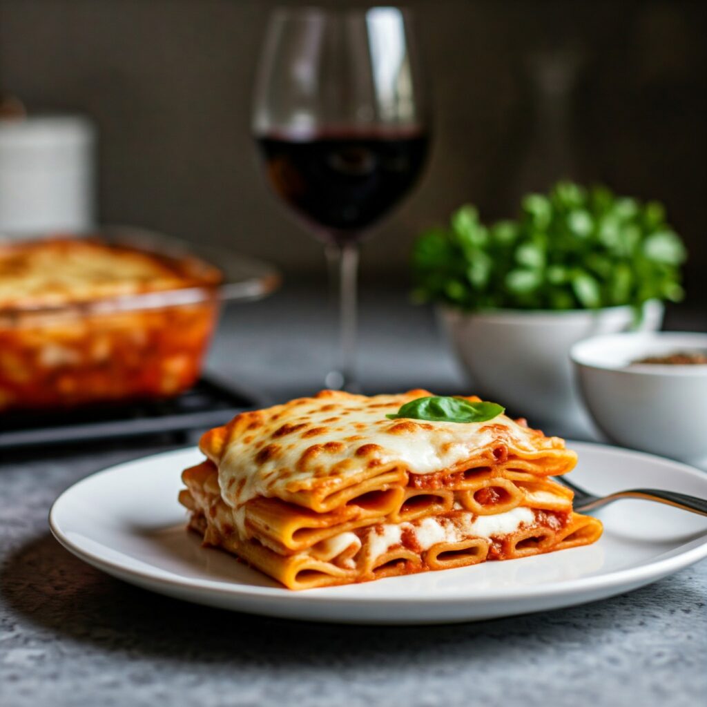 Close-up of Baked Ziti Recipe Without Meat