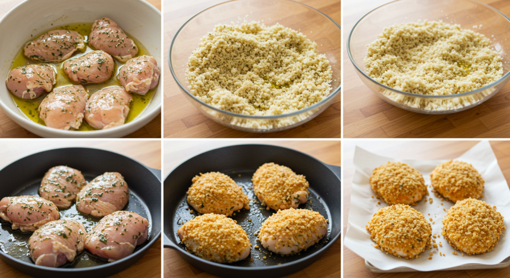 "Preparation of Parmesan Crusted Chicken"