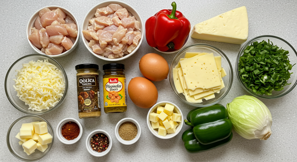 Ingredients for chicken cheesesteak