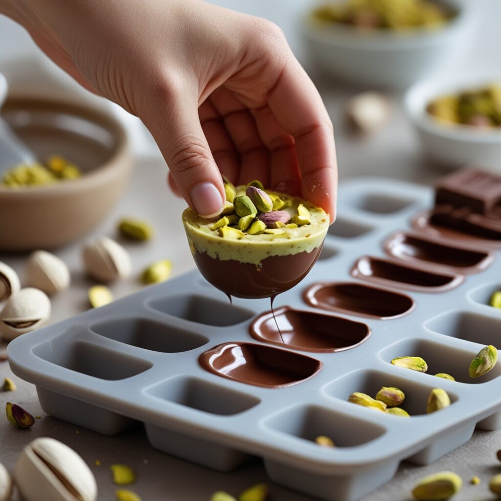 Step-by-Step guide of layering a Dubai Chocolate bar recipe