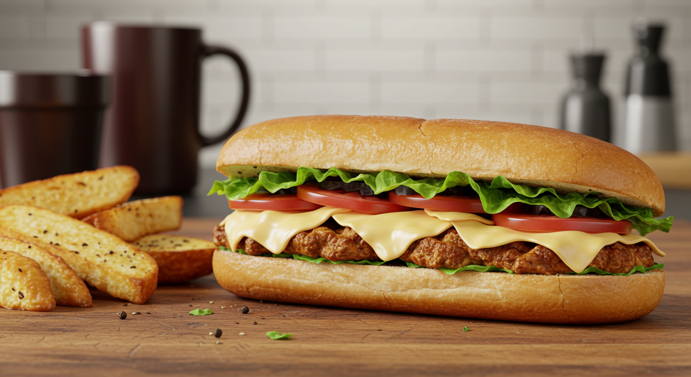 Close-up of chicken cheesesteak sandwich
