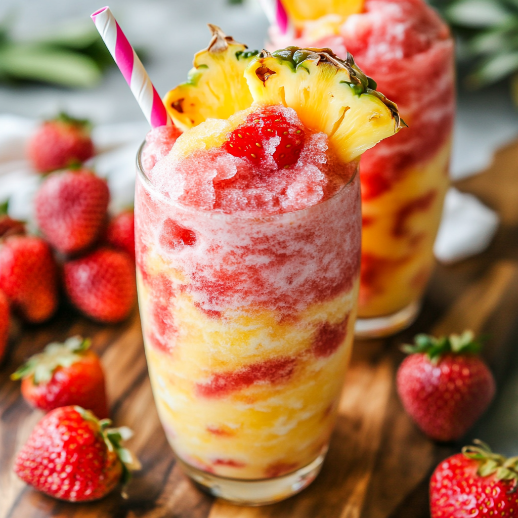 Pineapple Strawberry Swirled Slushies:best in summer