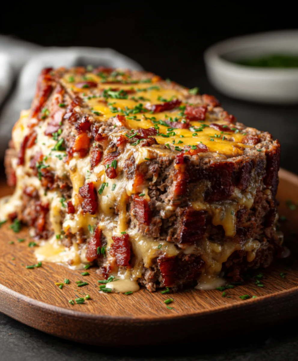 Smoky Beef Beef Bacon Triple Cheese Meatloaf Stack