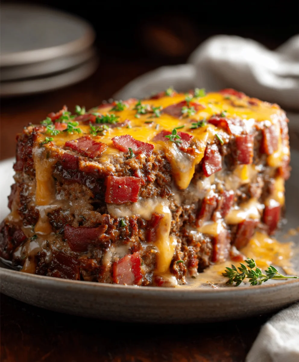 Smoky Beef Beef Bacon Triple Cheese Meatloaf Stack