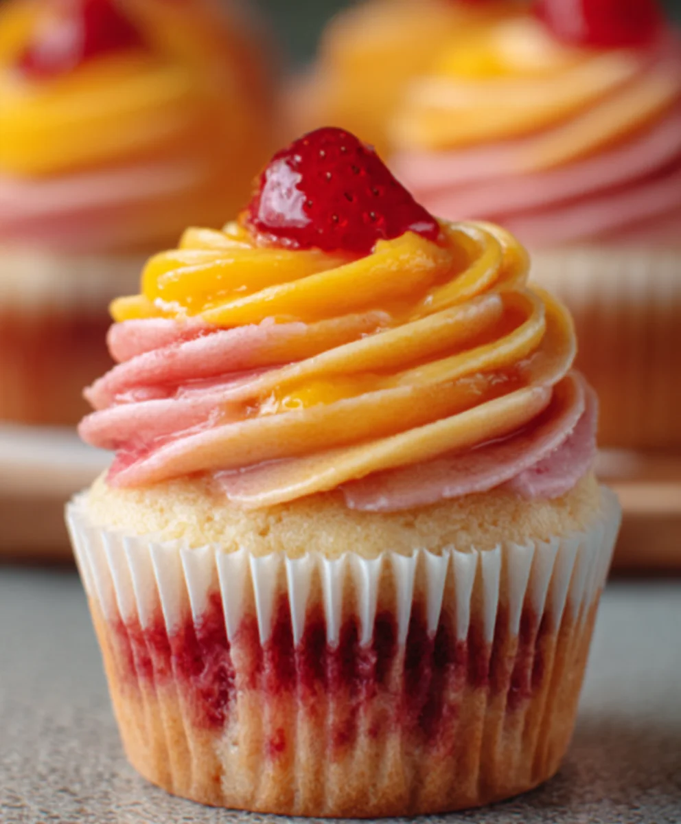 Mango Strawberry Cupcakes-Sunset Dessert Delight