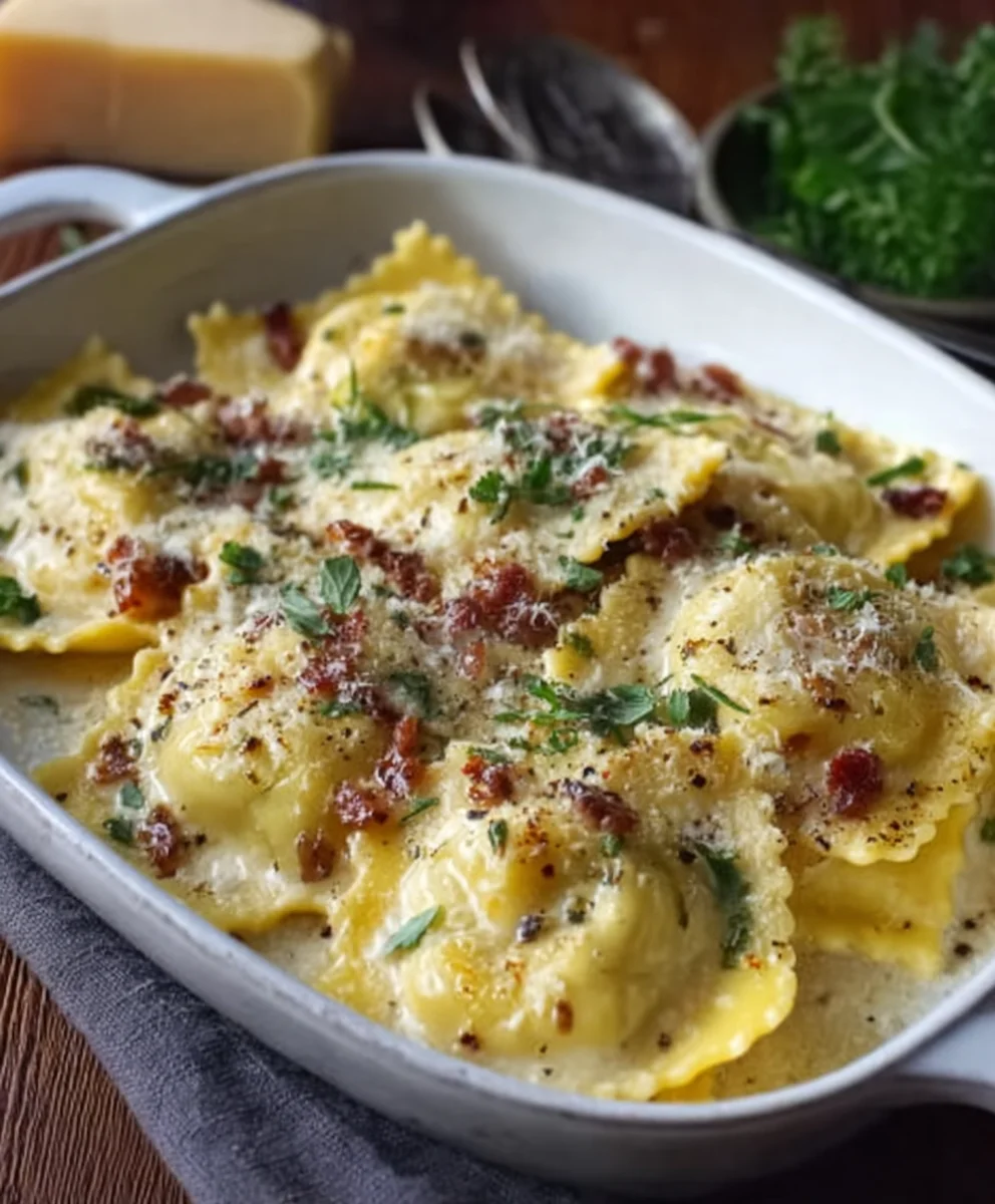 Olive Garden Ravioli Carbonara - Easy Beef Twist