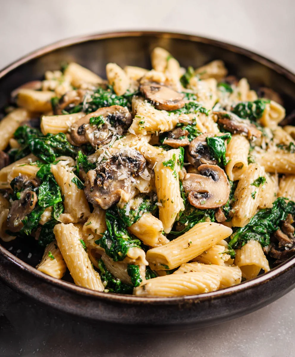 Easy Spinach Mushroom Pasta Recipe- Delicious & Quick