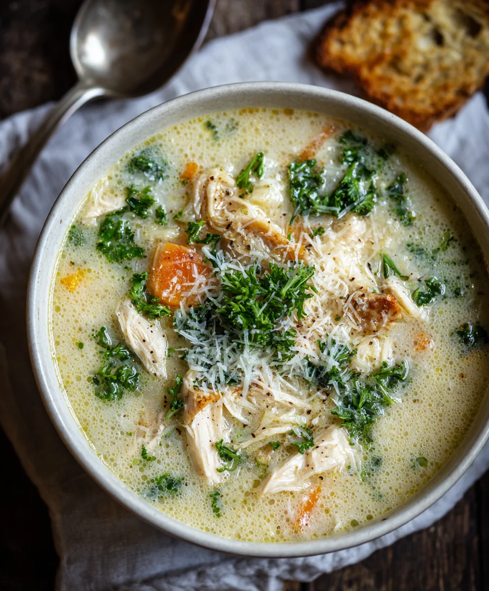 Garlic Parmesan Chicken Soup-Easy & Creamy Recipe