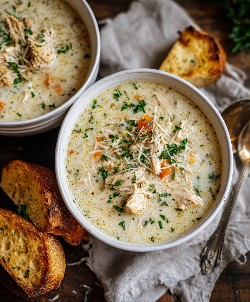 Garlic Parmesan Chicken Soup-Easy & Creamy Recipe