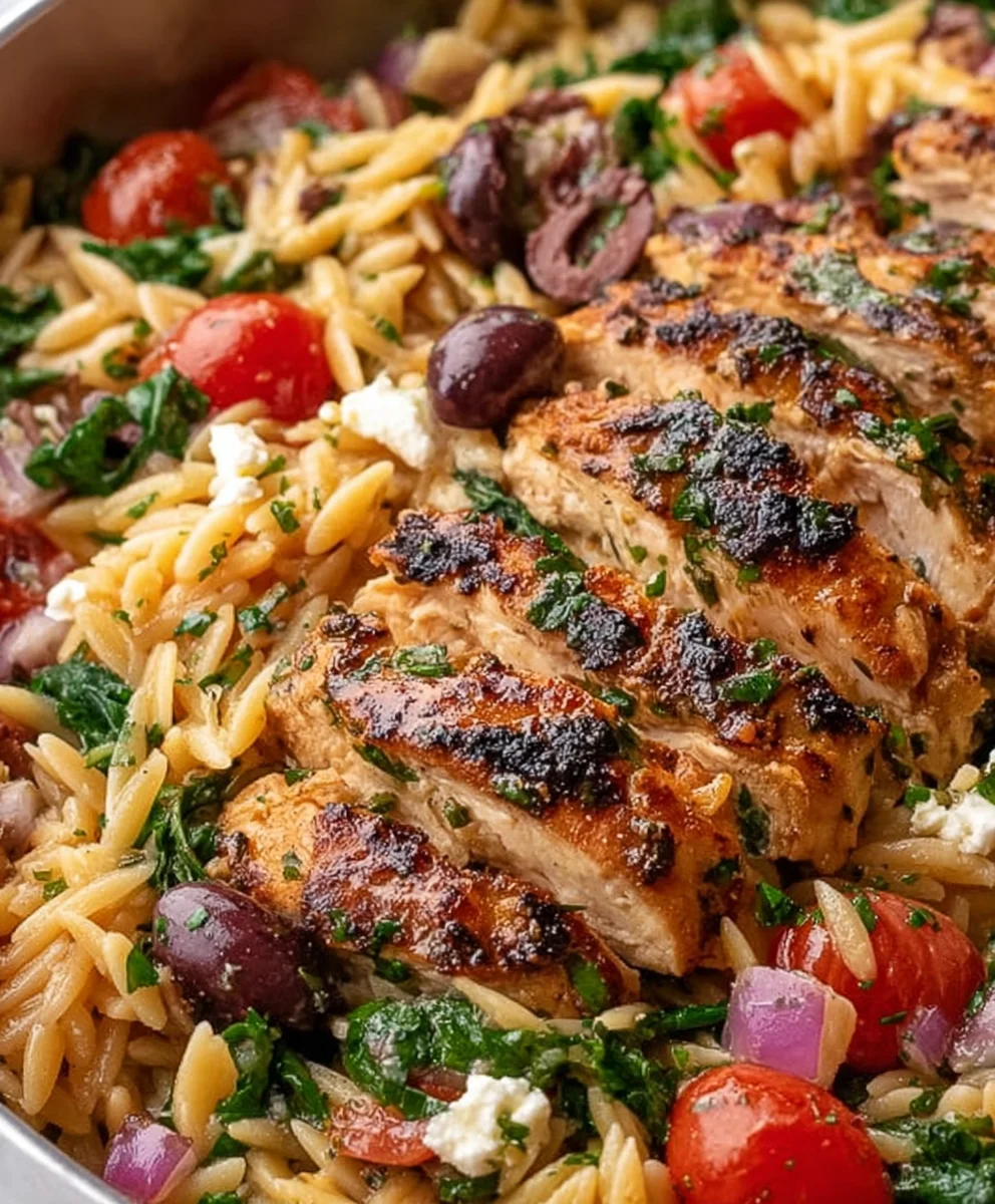 High Protein Mediterranean Chicken Orzo-Quick Meal