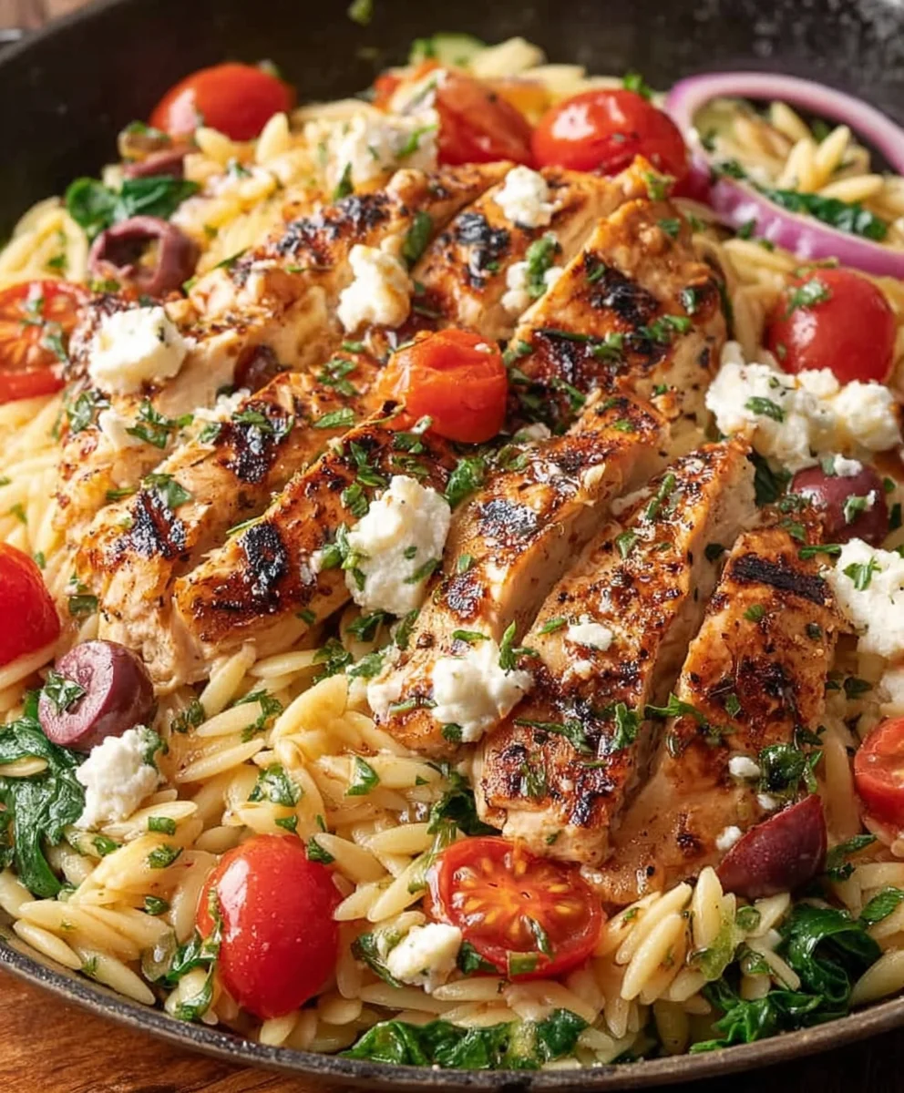 High Protein Mediterranean Chicken Orzo-Quick Meal