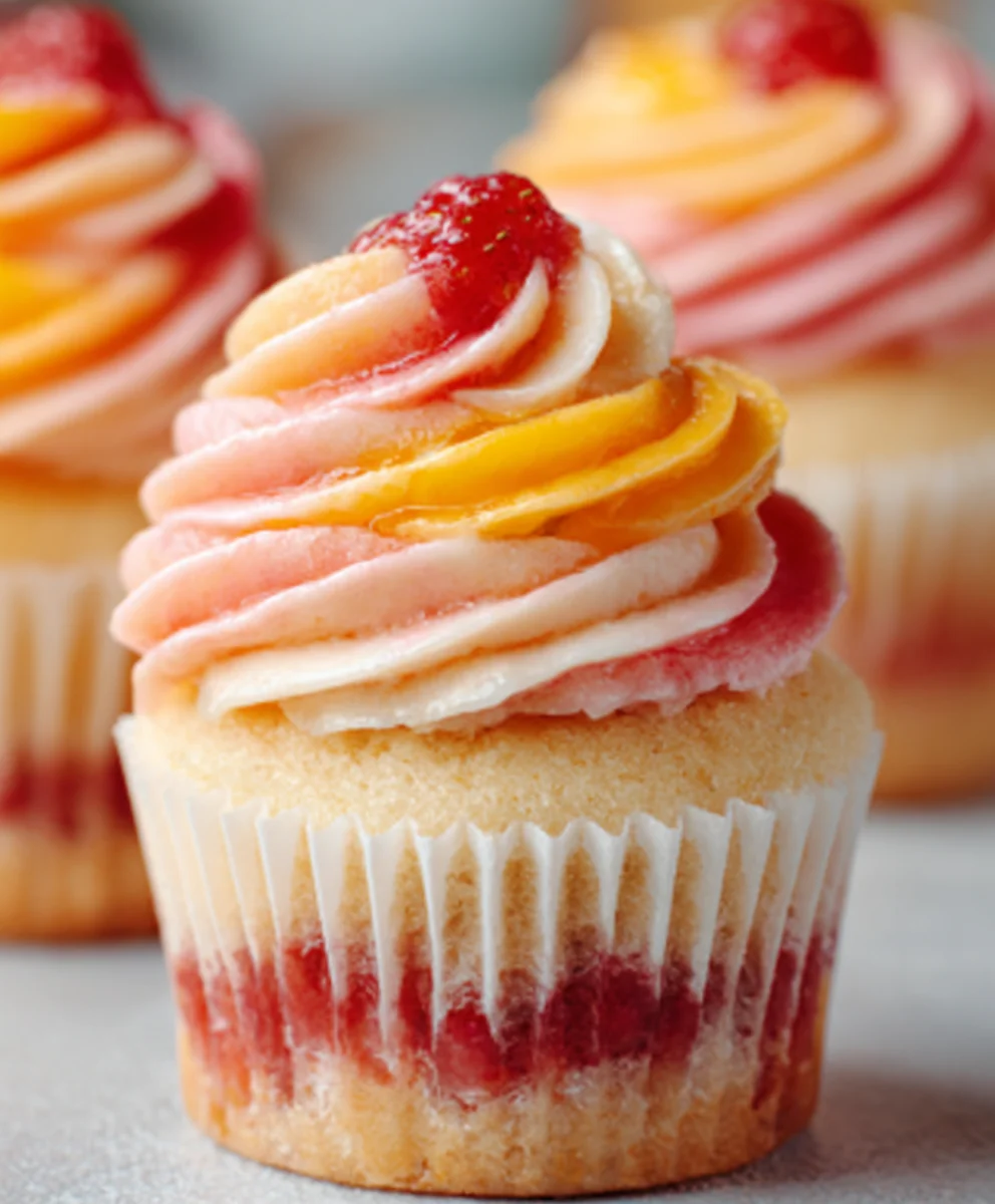 Mango Strawberry Cupcakes-Sunset Dessert Delight