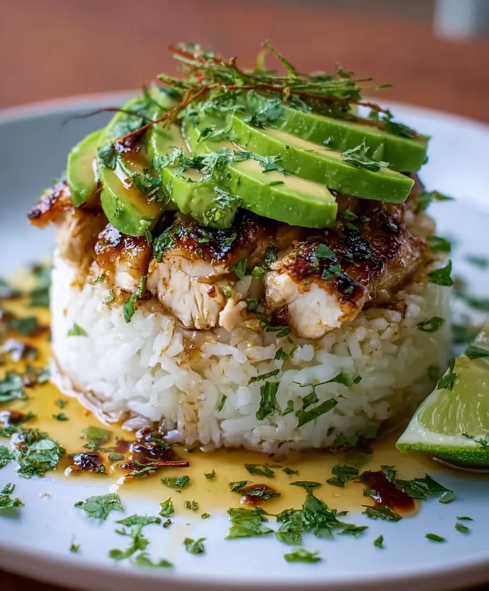 Honey Lime Chicken Avocado Rice Stack Recipe