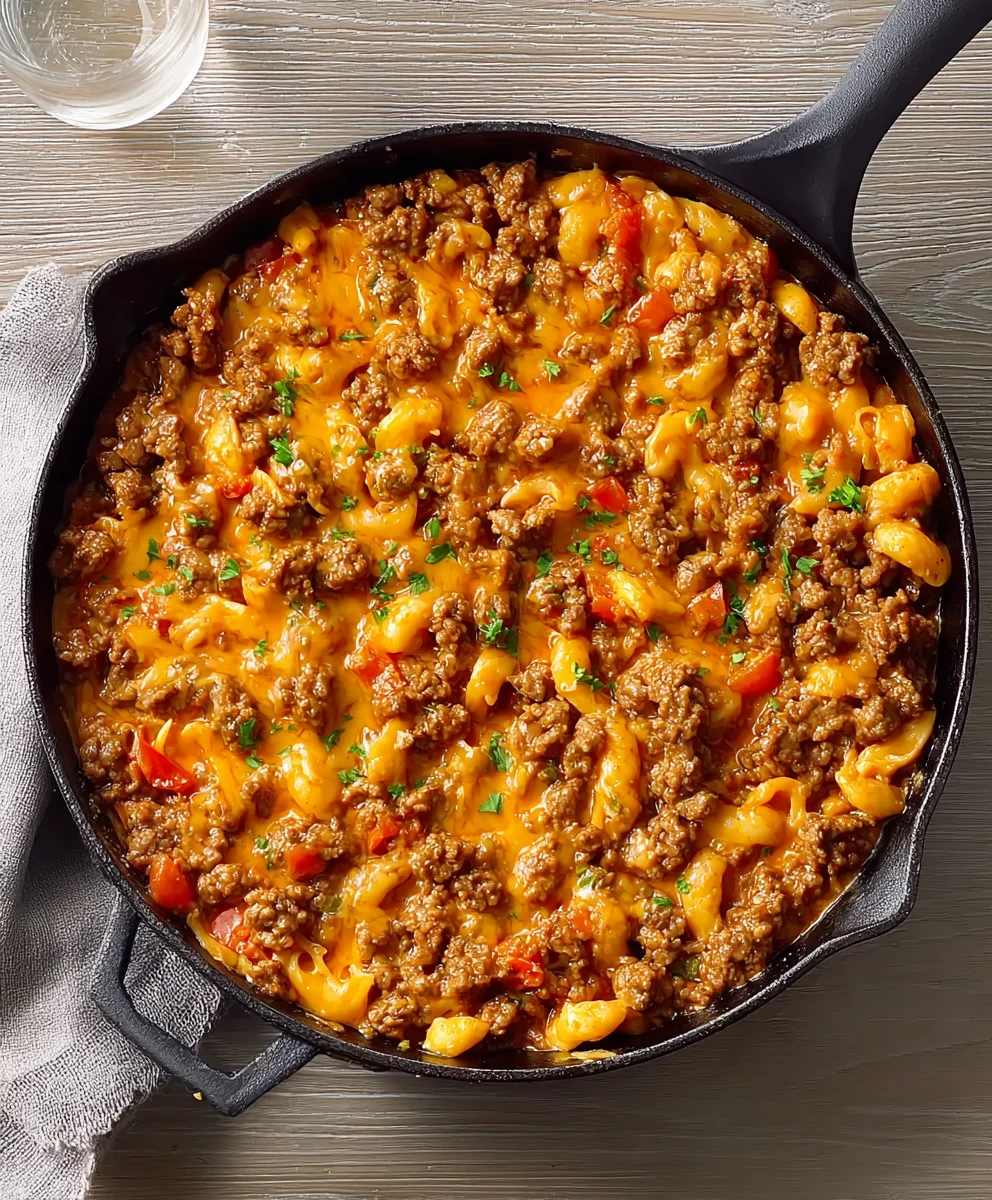 Cheesy Beef Beef Hamburger Skillet-Easy Comfort Food Memories
