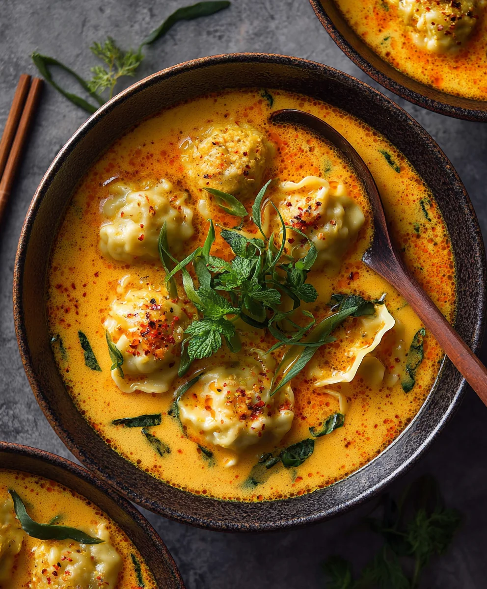 Quick Coconut Curry Soup with Beef Dumplings