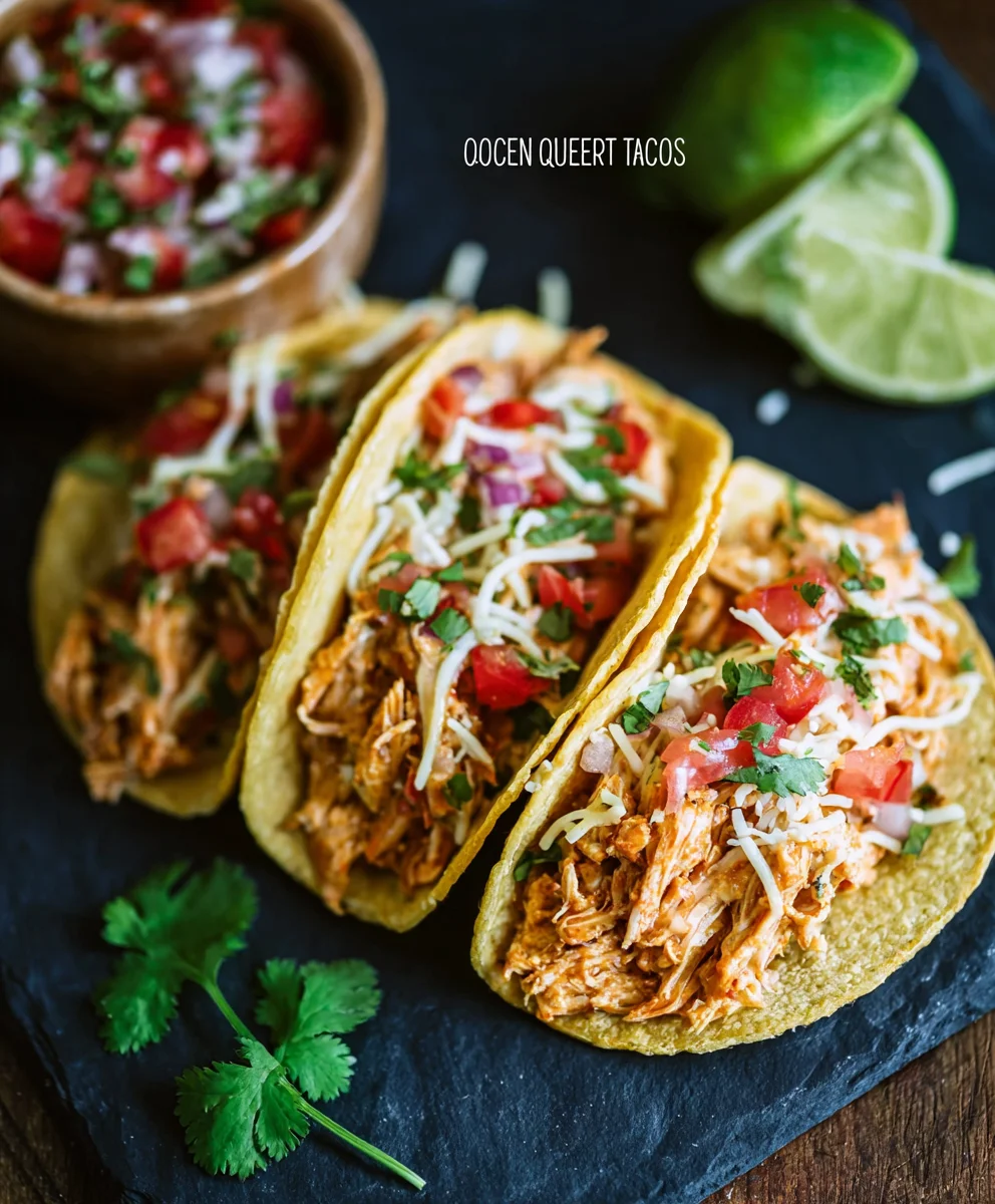 Slow Cooker Queso Chicken Tacos - Easy Dinner